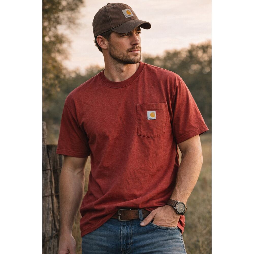 Carhartt K87 Pocket Tee Medium Loose Fit Red Workwear T Shirt
